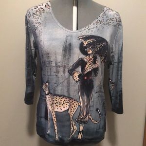 Unique boutique leopard top with crystals